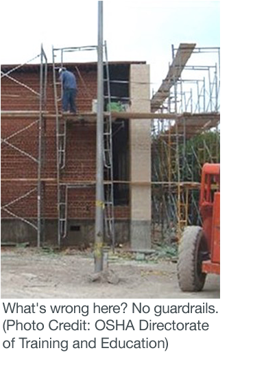 Worker using a scaffold in an unsafe manner