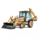 Yellow backhoe loader product image on white background