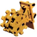 Yellow backhoe compaction wheel product image on white background