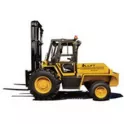 Yellow rough terrain forklift product image on white background