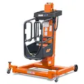 Orange and black pusharound one-person lift