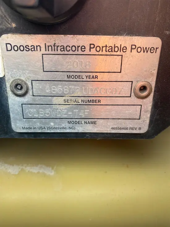2018 Doosan C185WDZ-T4F Air Compressor