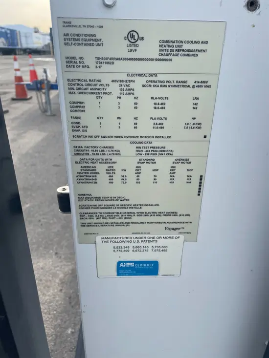 2017 TRANE 25T-480V-DH-TCH
