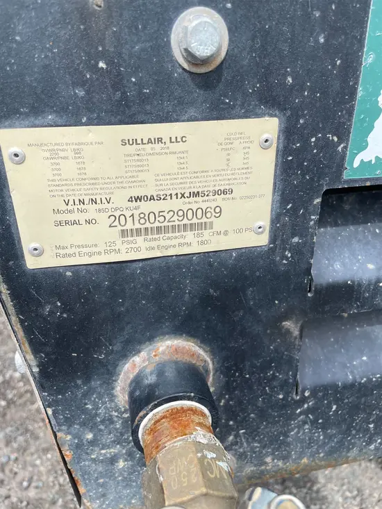 2017 Sullair 185DPQ-KU-T3 Air Compressor