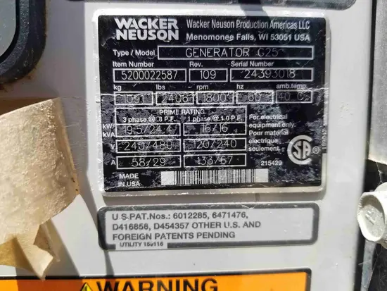 2017 Wacker Neuson G25 T4F Diesel Generator