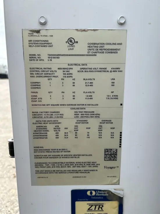 2018 TRANE 25T-480V-DH-TCH