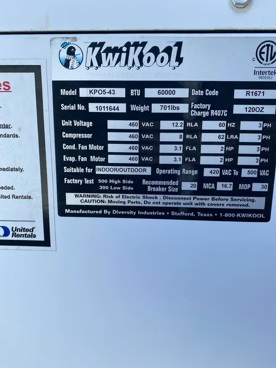 2017 KWIKOOL KP05-43 Portable Air Conditioner