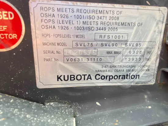 2018 Kubota SVL95-2S Track Loader