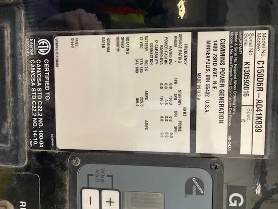 2013 Cummins C150D6RG Diesel Generator