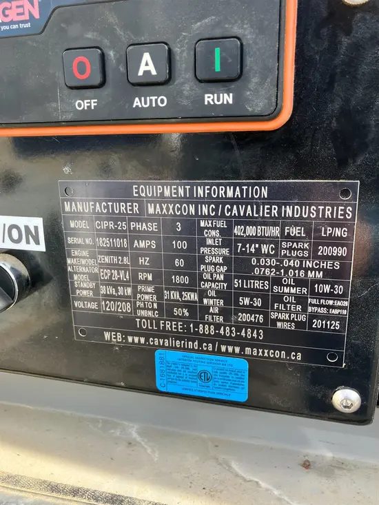 2019 Cavalier Industries CIPR-25Z-C1 Generator