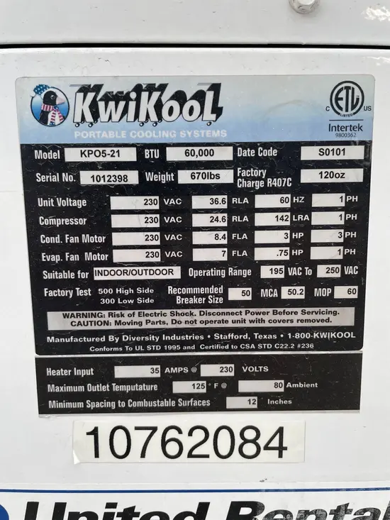 2018 KWIKOOL KP05-21H Portable Air Conditioner