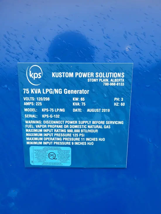 2019 Kustom Power Solutions KPS-75 LP/NG Generator