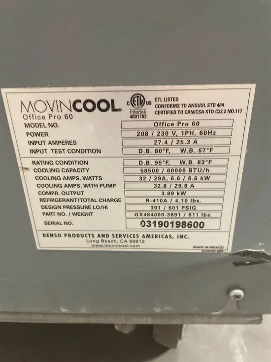 2019 DENSO OFFICE PRO 60 Portable Air Conditioner