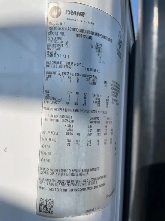 2018 TRANE 5T-208V-WSC060E