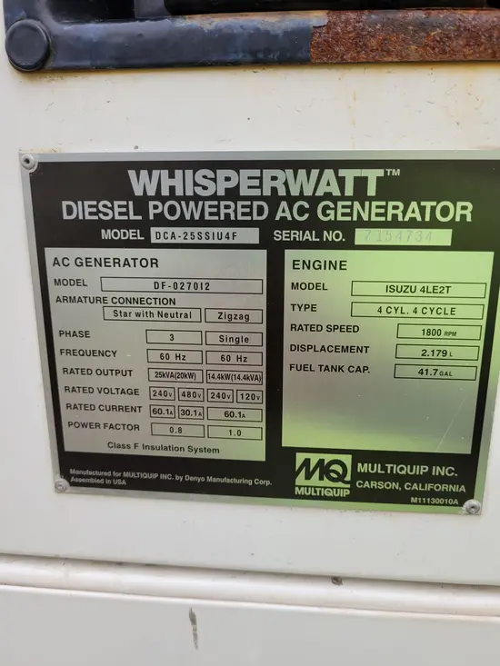 2018 Multiquip DCA25SSIU4F Diesel Generator