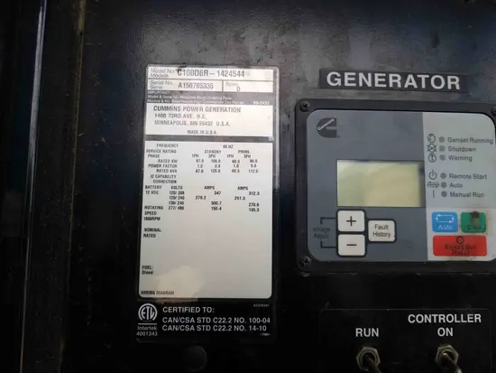 2015 Cummins C100D6R WOG Diesel Generator