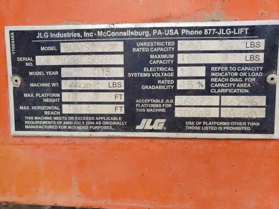 2015 JLG 600S Boom Lift
