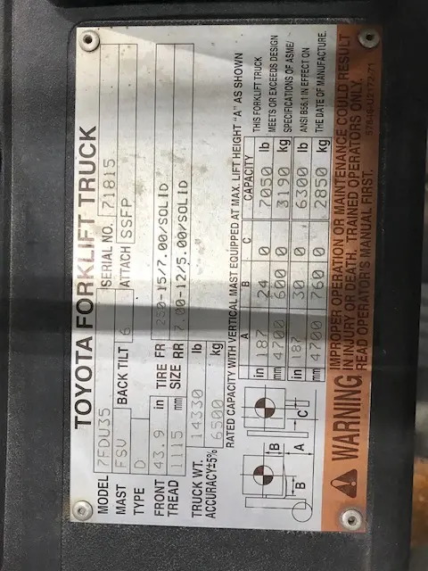 2013 Toyota 7FDU35 Forklift