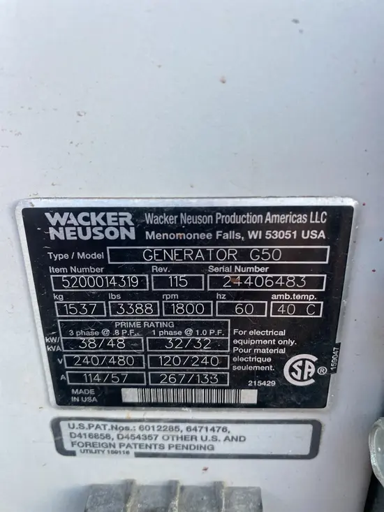 2017 Wacker Neuson G50 T4F Diesel Generator