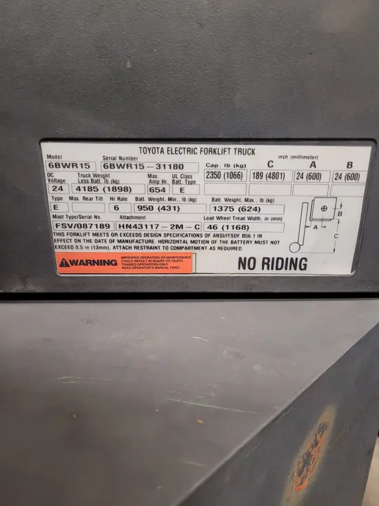 2018 Toyota 6BWR15 Warehouse Forklift