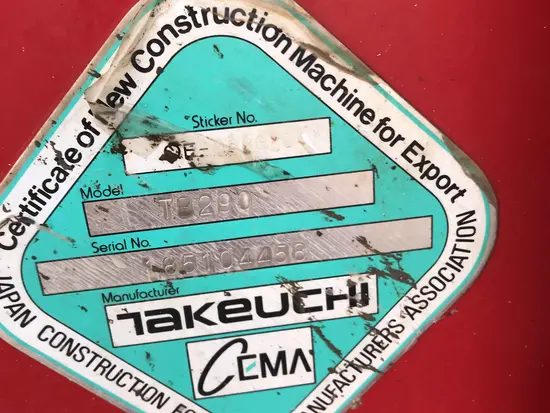 2017 Takeuchi TB290C Mini Excavator
