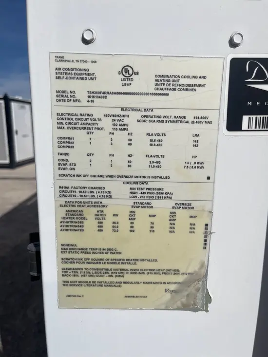 2016 TRANE 25T-480V-DH-TCH