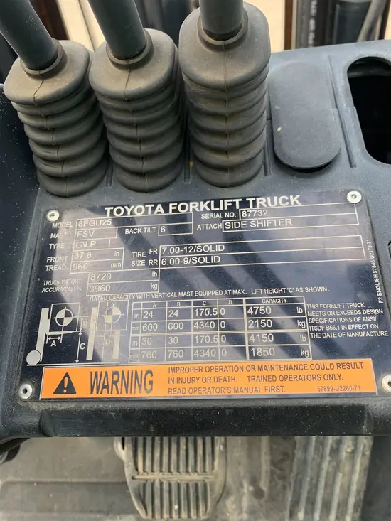 2018 Toyota 8FGU25 Warehouse Forklift