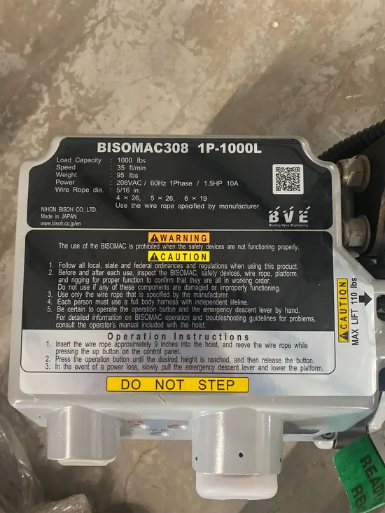 2018 BISOMAC BISO308-1000L Hoist
