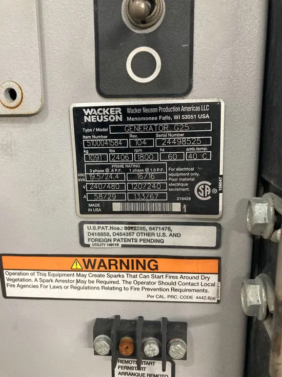 2019 Wacker Neuson G25 T4F Diesel Generator