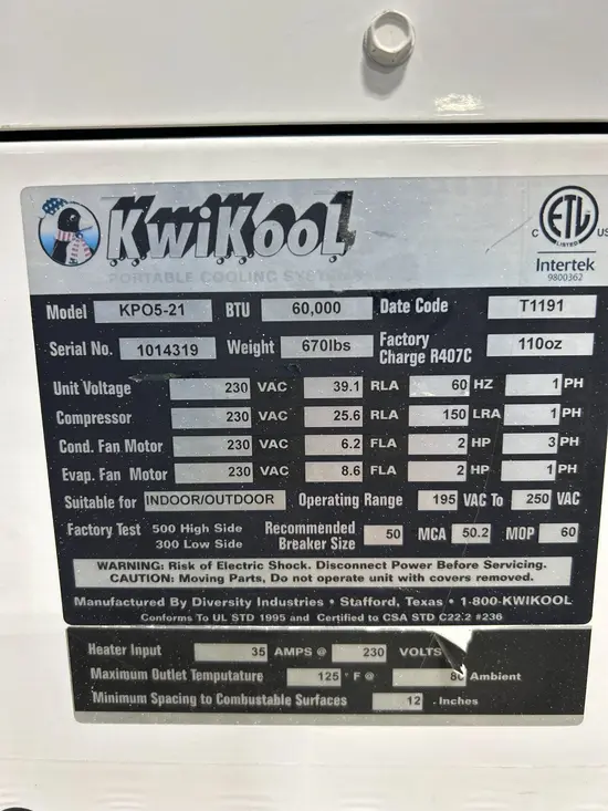 2018 KWIKOOL KP05-21H Portable Air Conditioner