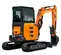 Orange, gray and black HITACHI 7,000-10,000 lb. Mini Excavator, Zero Tail Swing