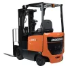 Orange and black Doosan electric warehouse forklift