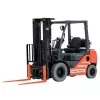 Orange and black warehouse forklift with pneumatic tires