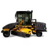 Black and yellow Laymor ride-on sweeper