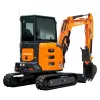 Orange, gray and black HITACHI 7,000-10,000 lb. Mini Excavator, Zero Tail Swing