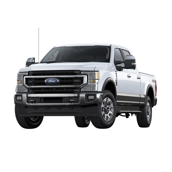 White Ford 1-ton pickup truck with a crew cab