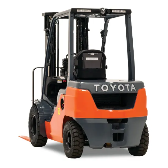 Orange and black Toyota warehouse forklift