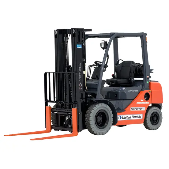 Orange and black Toyota warehouse forklift