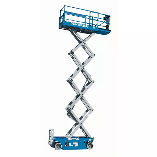 Blue and grey GENIE 24-26 ft. Scissor Lift, Electric, Narrow