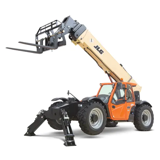 Orange and yellow JLG 12,000 lb. Telehandler, 53-69 ft., Variable