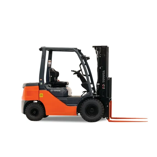 Orange and black TOYOTA 5,000 lb. Diesel Warehouse Forklift, Cushion or Pneumatic Tires