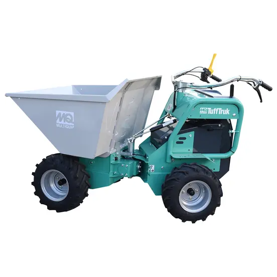 Green and gray MULIQUIP Buggy, 10-14 cubic ft., Electric Powered
