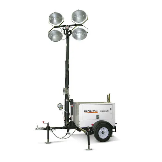 White Generac Towable Light Tower with 6kW Generator, 4,200W, 30 ft. Vertical Mast, Diesel Powered