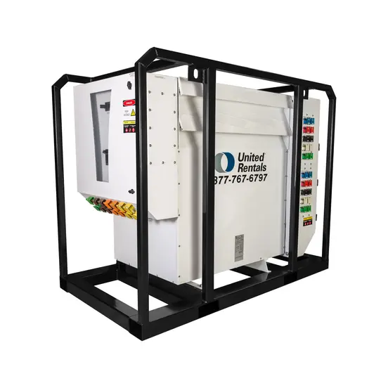 White and black AES 300 kVA Step Down Transformer, 1,200 Amp Panel