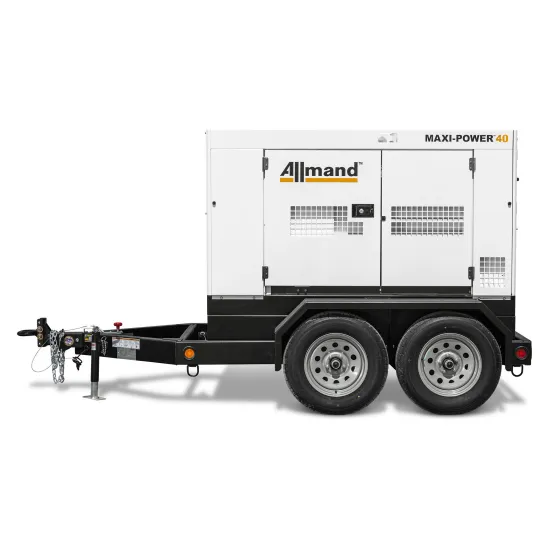 White and black ALLMANDBR 24-30 kW Towable Generator, Diesel