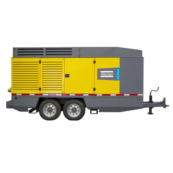 Yellow and gray ATLASCOPCO Air Compressor, 1,600-1,800 CFM, Tier 4, Diesel Powered