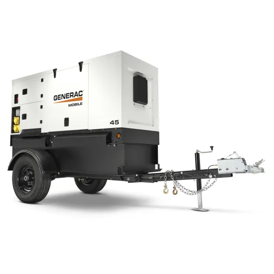 White and black GENERAC 36-40 kW Towable Generator, Tier 4 Diesel