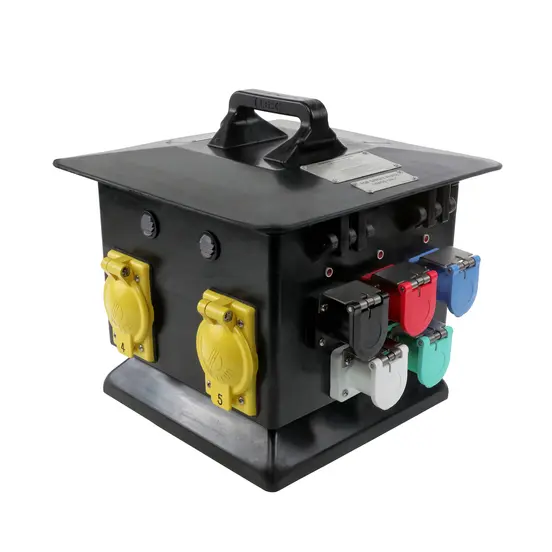 Black, yellow, white, red, blue and celadon LEX 100 Amp Quad Box Cable Feeder Panel
