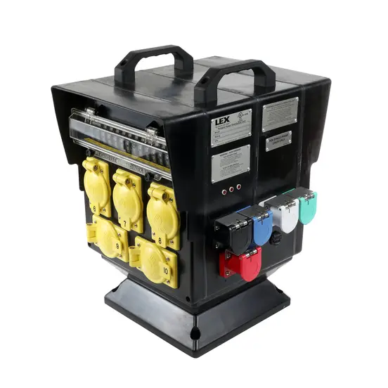 Black, yellow, blue, white red and celadon LEX 200 Amp Quad Box Cable Feeder Panel