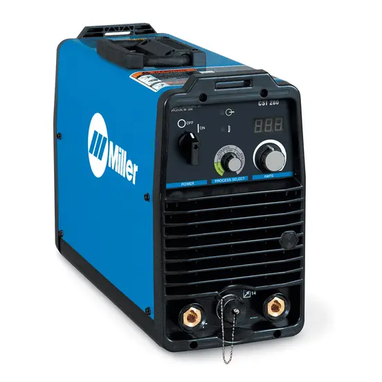Blue and black MILLERELEC Arc Welder, DC to AC Inverter, 280 Amps, Electric Powered